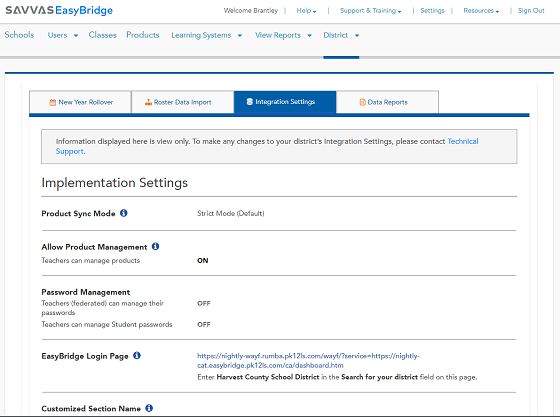 Integration Settings