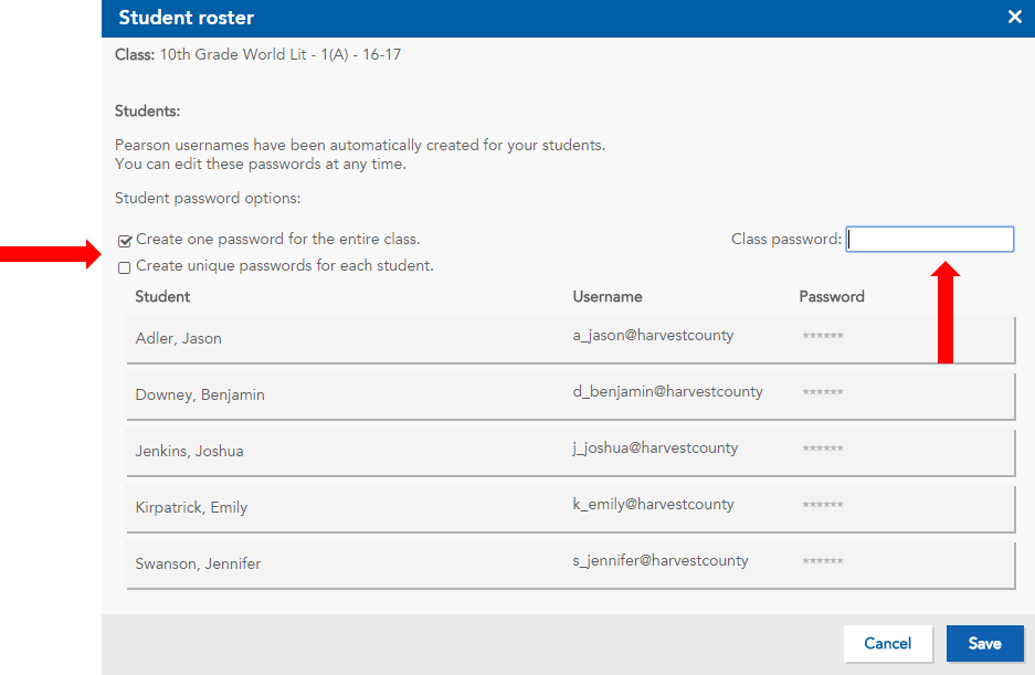 Create Student Passwords