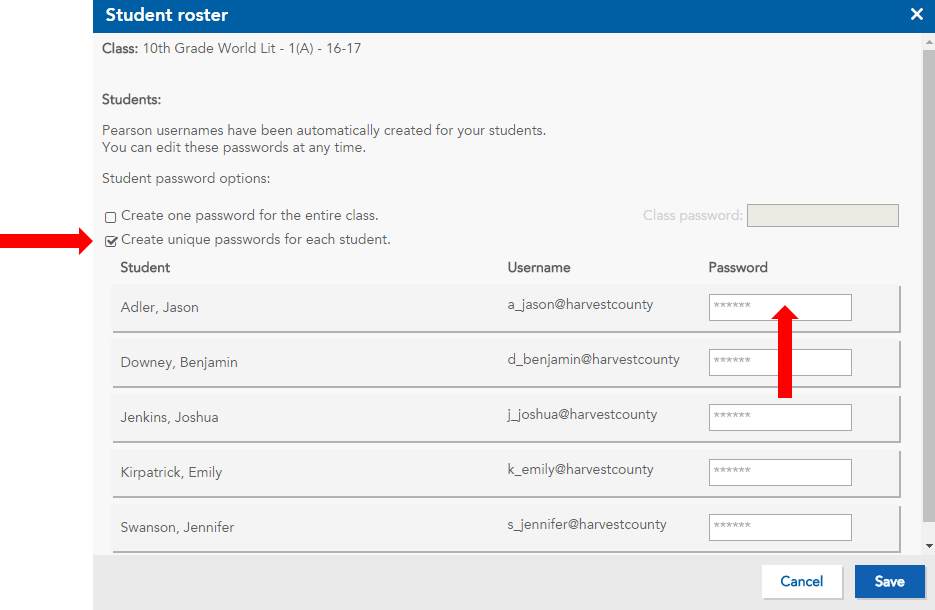 Create Student Passwords